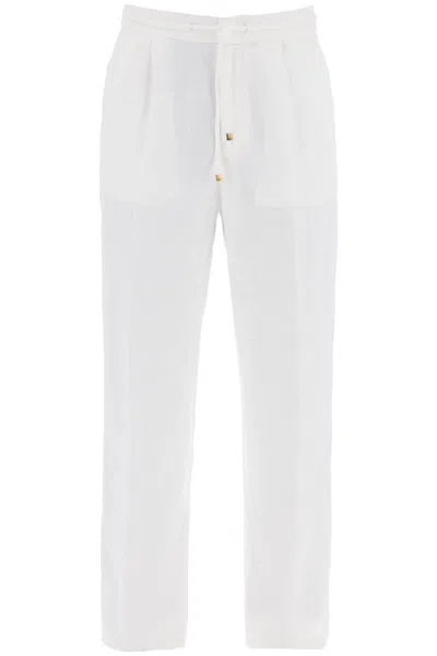 Brunello Cucinelli Joggers In Lino Tinto In Capo In White