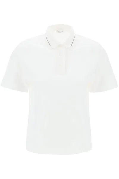 Brunello Cucinelli Polo Con Dettaglio Precious Collar In White