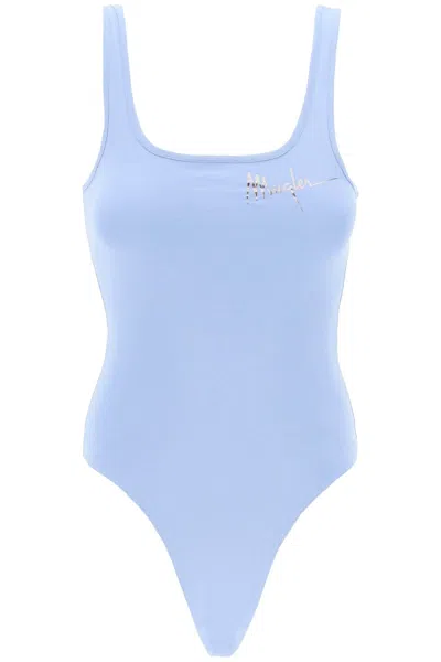 Mugler Body A Canotta Con Logo Firma In Light Blue