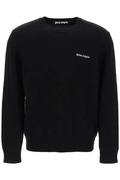 Palm Angels Embroidered Logo Pullover Men In Black