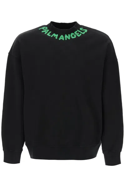Palm Angels Seasonal Logo Cotton Sweatshirt In Negro