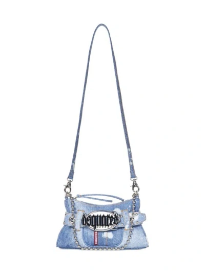 Dsquared2 Blue Stone Washed Cotton Denim Clutch With Belt