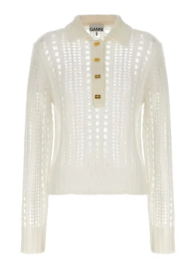 Ganni Logo Button Sweater In White