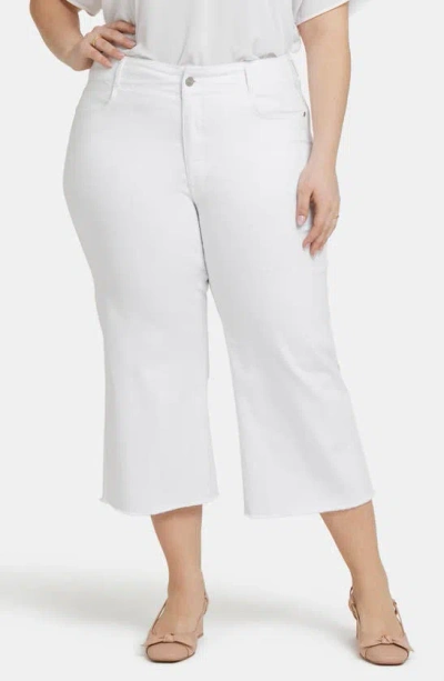 Nydj Brigitte Frayed High Waist Wide Leg Capri Jeans In Optic White