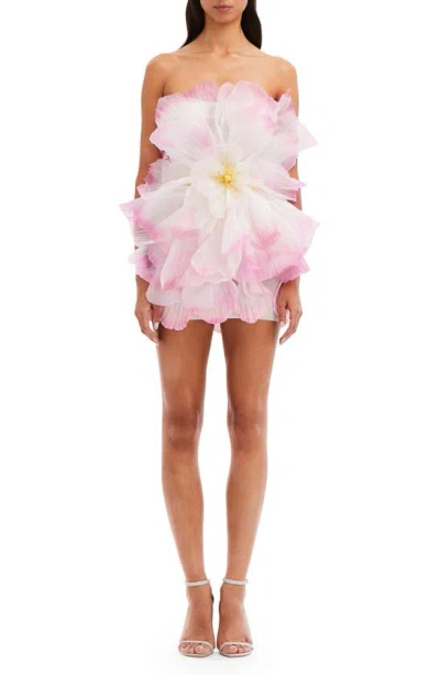 Oscar De La Renta Strapless Pleated Organza Petal Mini Dress In Soft Pink