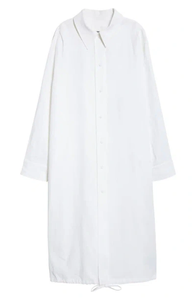 Jil Sander Long Sleeve Linen Shirtdress In Optic White