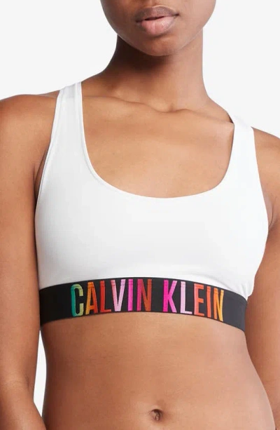 Calvin Klein Logo Band Racerback Cotton Blend Bralette In White