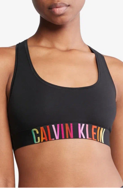 Calvin Klein Logo Band Racerback Cotton Blend Bralette In Black
