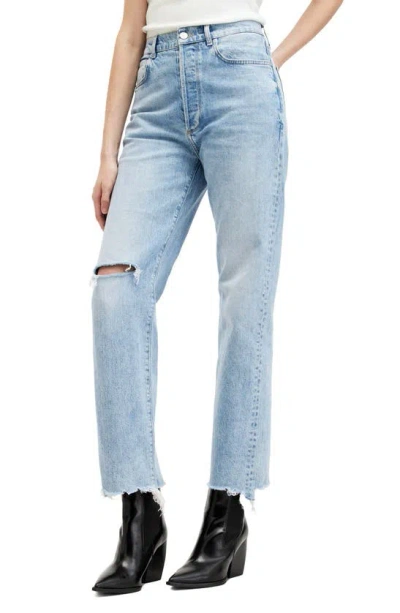 Allsaints Edie High Rise Straight Denim Jeans In Light Indigo