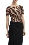 Mango Stripe Knitted Polo In Black And Brown