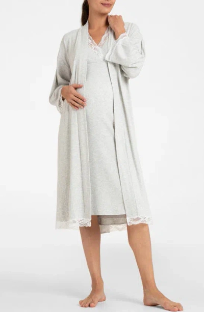 Seraphine Tie Waist Maternity Robe In Grey Marl