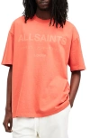 Allsaints Laser Crew Neck Logo Oversized T-shirt In Sunburnt Orange