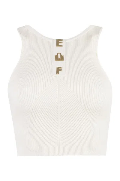 Elisabetta Franchi Ribbed Cropped Tank Top In Ivory