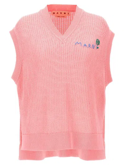 Marni Logo Embroidery Vest In Fuchsia