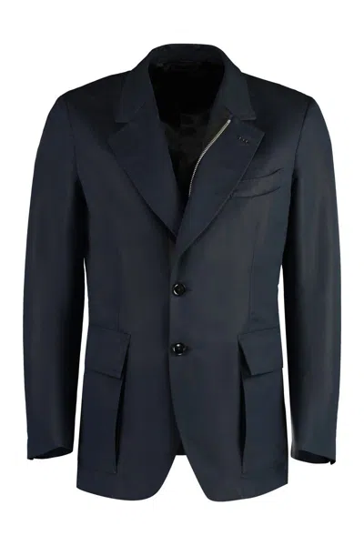 Tom Ford Cotton Blend Single-breast Jacket In Blue