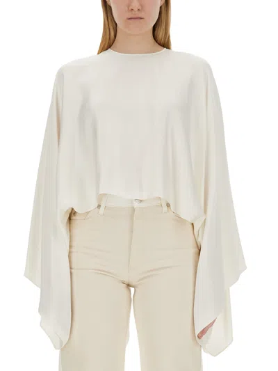 Stella Mccartney Cape-effect Draped Satin Top In Bianco