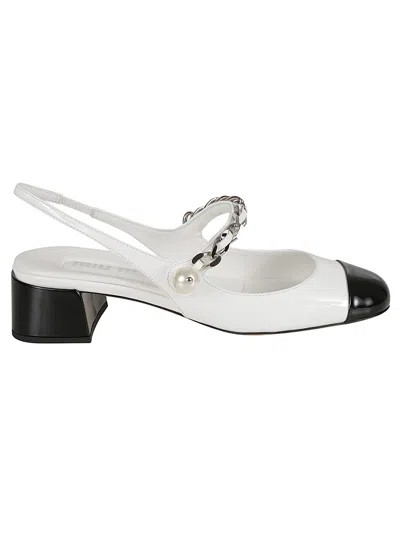 Miu Miu Ankle Backstrap Pumps In Bianco Nero