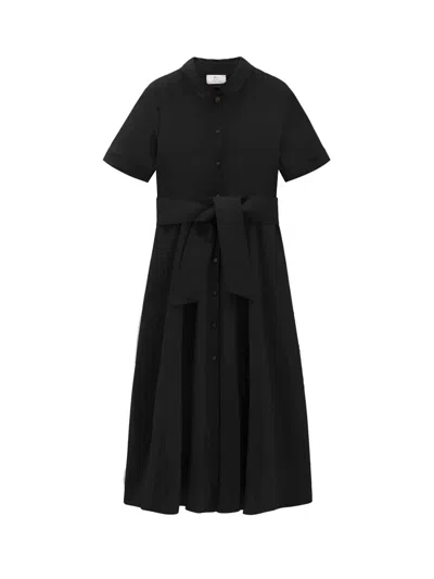 Woolrich Tie-waist Short-sleeved Shirt Dress In Black