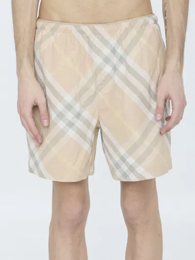 Burberry Check Swim Shorts In Flax Ip