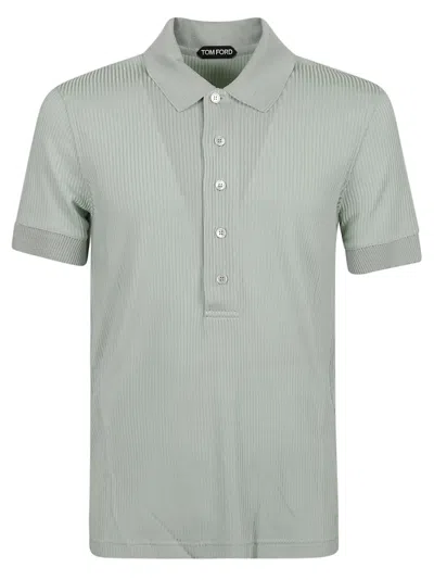 Tom Ford Ribbed Viscose Polo Shirt In Green
