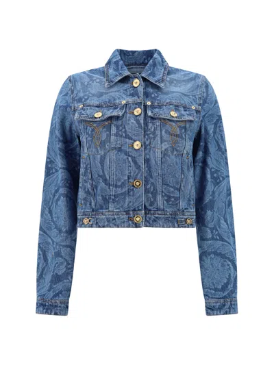 Versace Denim Jacket In Medium Blue