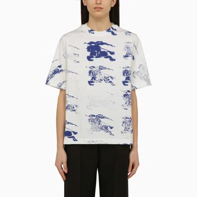 Burberry White\/blue Cotton T-shirt With Logo In Multicolor