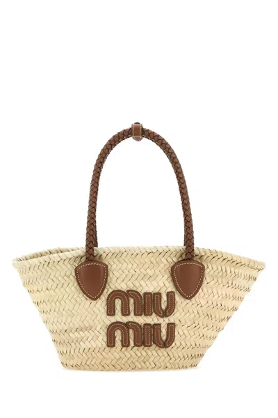 Miu Miu Palm Shopping Bag In Natural