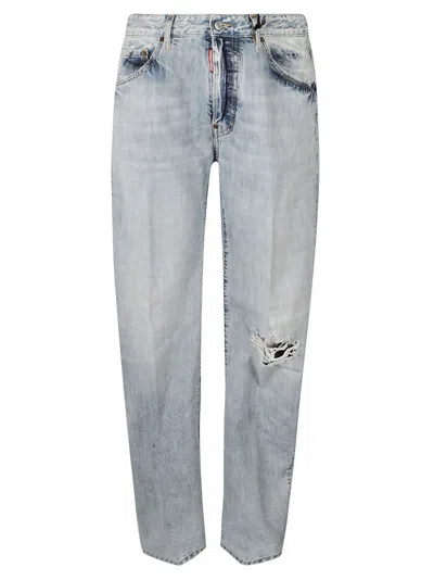 Dsquared2 Distressed Straight Jeans In Navy