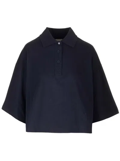 Bottega Veneta Collared Short-sleeve Cropped Polo Shirt In Navy