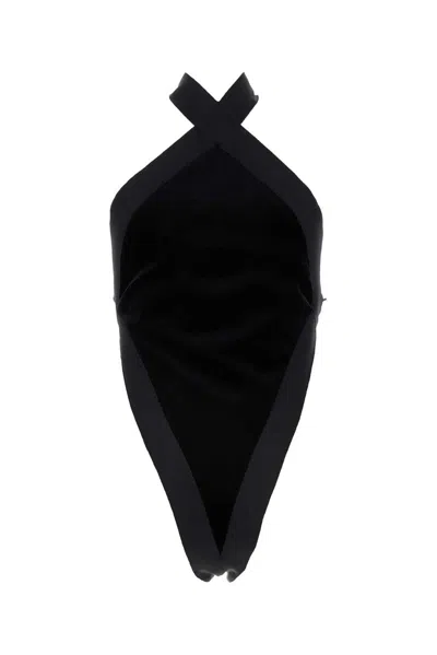 Saint Laurent Sleeveless Velvet Bodysuit In Nero