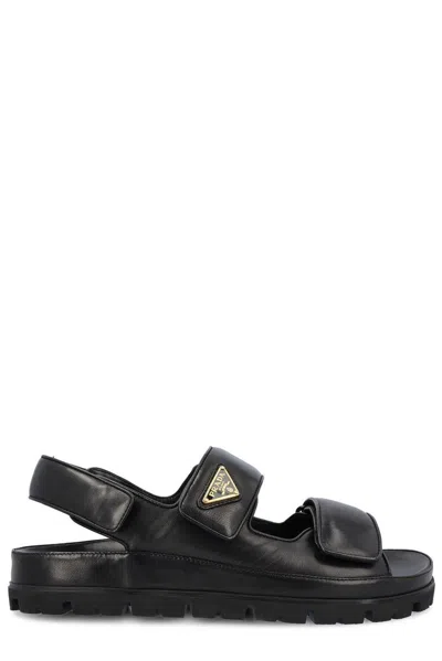 Prada Triangle-logo Sandals In Nero