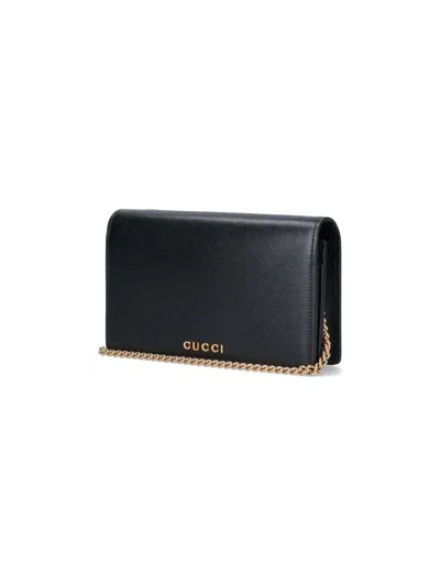 Gucci Logo Shoulder Strap Wallet In Nero