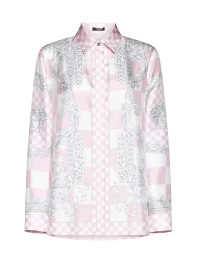 Versace Shirt In Pastel Pink + White + Silver