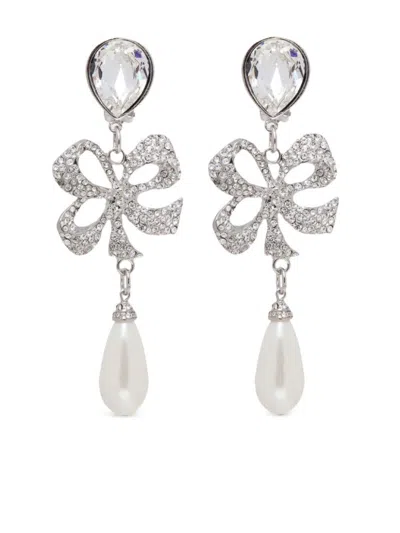 Alessandra Rich Crystal-embellished Clip-on Drop Earrings In Silver
