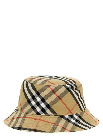 Burberry Logo Embroidery Check Bucket Hat In Beige