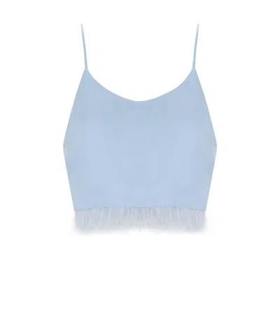 Twinset Light Blue Crop Top With Feathers