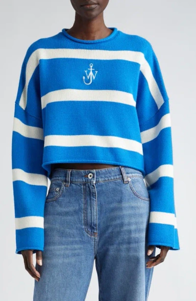 Jw Anderson Cropped Anchor Sweater In Blue