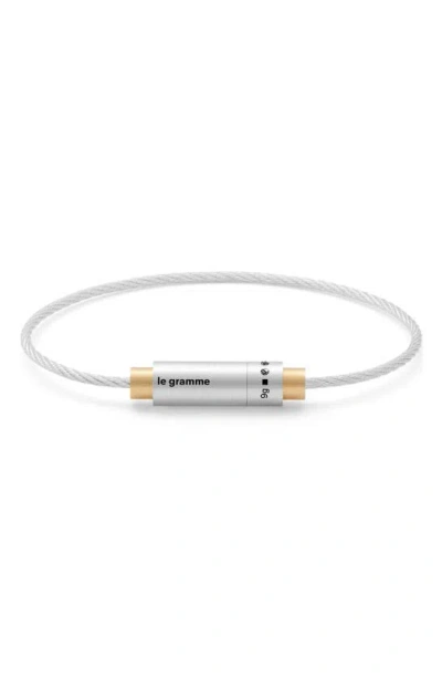 Le Gramme 9g Brushed Two-tone Cable Bracelet In Silver/ Yellow Gold 18kt