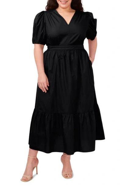 Cece Puff Sleeve Cotton Maxi Dress In Rich Black