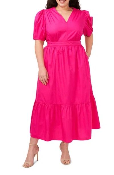 Cece Puff Sleeve Cotton Maxi Dress In Bright Rose