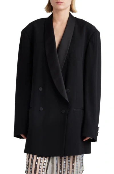 Dries Van Noten Blissy Oversize Wool & Silk Blend Tuxedo Jacket In Black 900