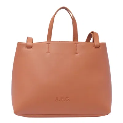 Apc Small Cabas Market Leather Bag In Beige