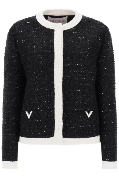 Valentino Metallic-tweed Blazer In Black