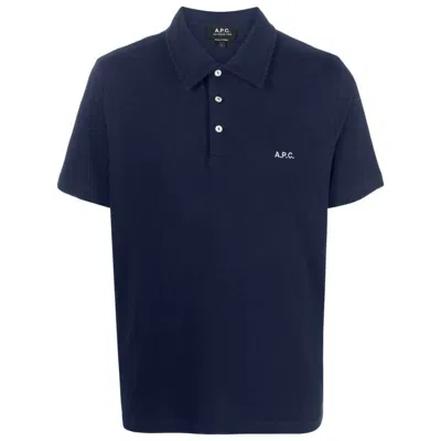 Apc Logo Organic Cotton Polo Shirt In Blue