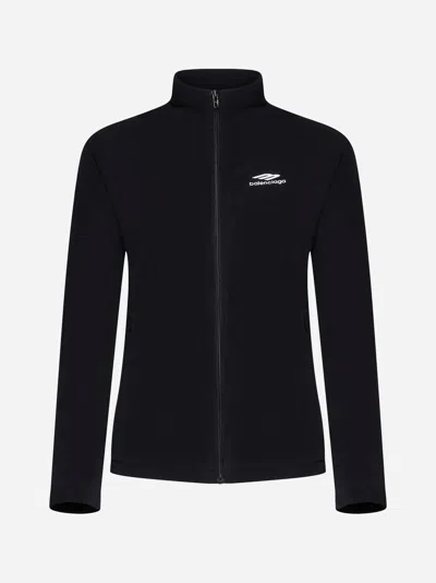 Balenciaga Polar Fleece Zip-up Track Jacket In Black