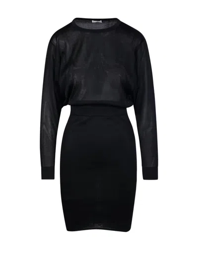 Saint Laurent Backless Long-sleeved Dress In Black