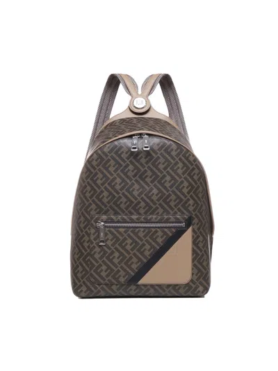 Fendi Diagonal Chiodo Backpack In Brown