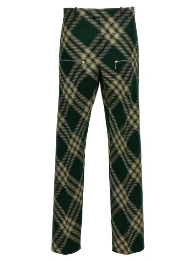 Burberry Check Wool Pants In Green