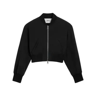 Ami Alexandre Mattiussi Band-collar Cropped Bomber Jacket In Black
