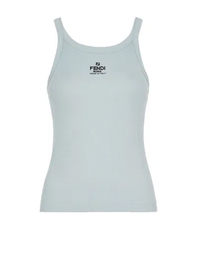 Fendi Top Ribbed Cotton Jersey In Pale Blue